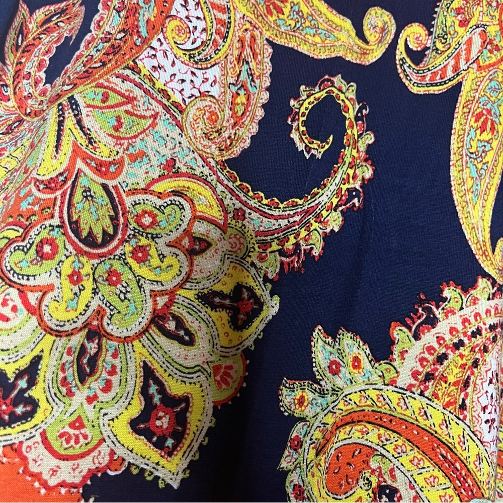 Ralph Lauren Orange and Navy Blue Paisley Wide-Leg Casual Pants
